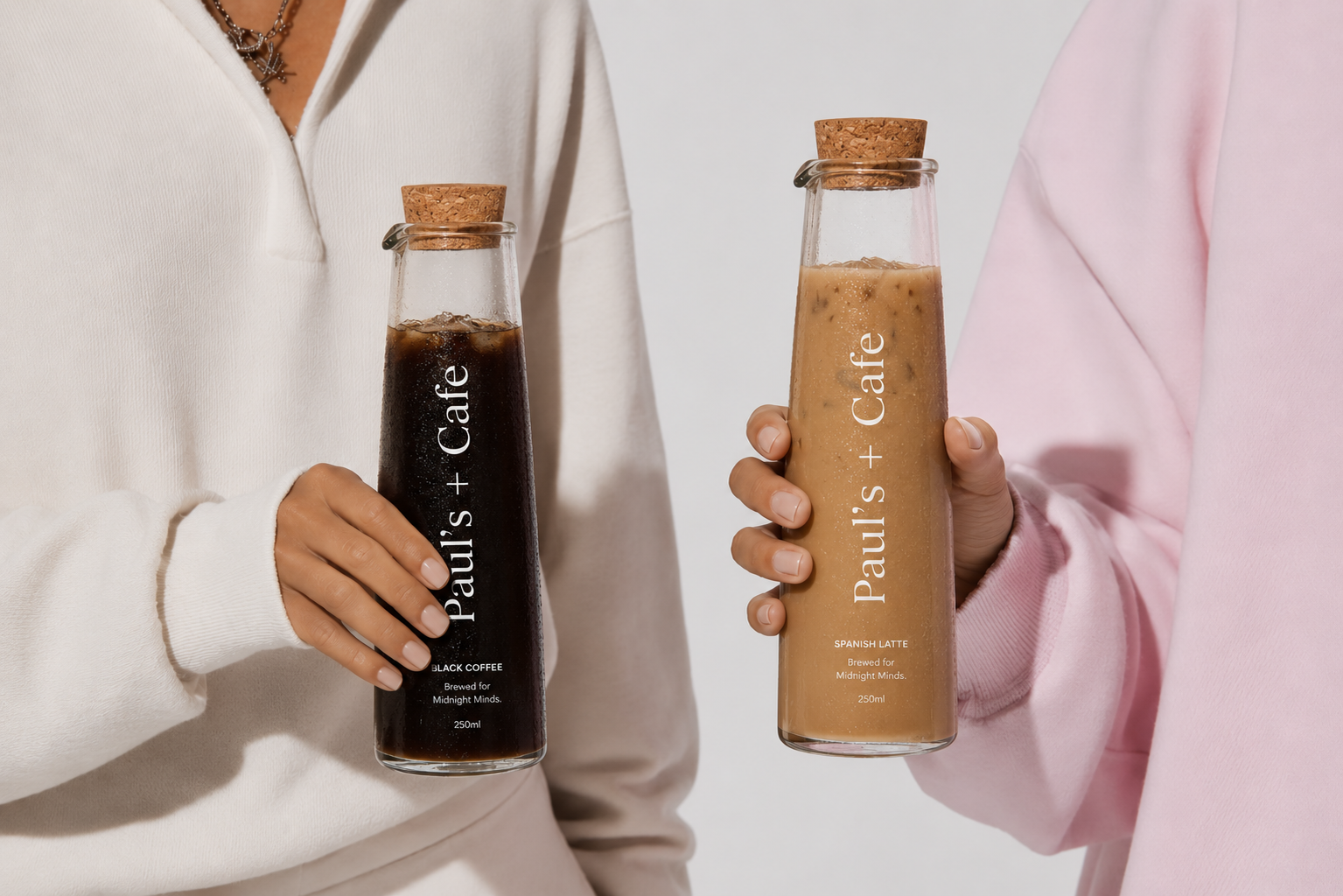 Two Paul's + Café bottles held together